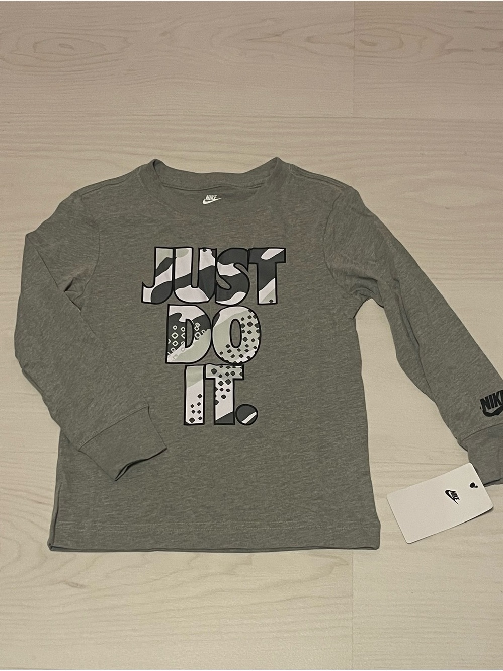 Nike Gray Long-Sleeve 'Just Do It' Graphic Tee for Kids